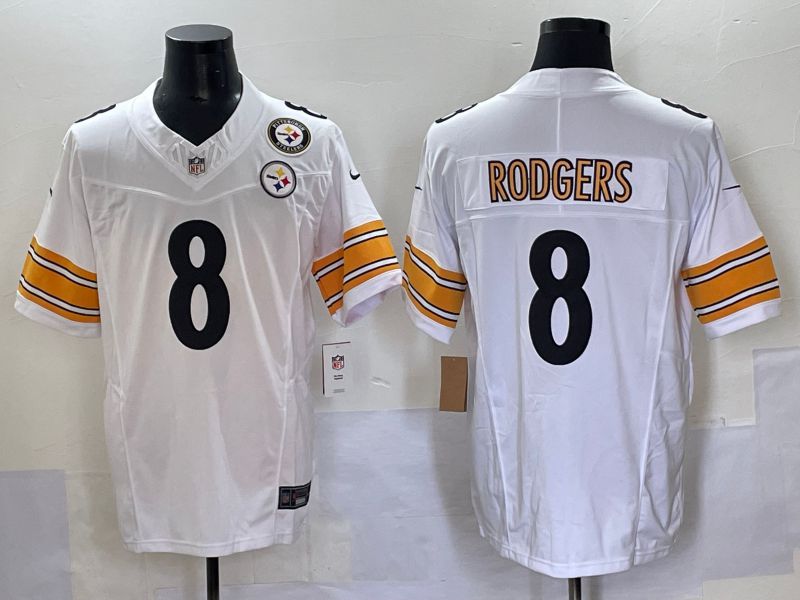 Men 2025 Pittsburgh Steelers #8 Rodgers White Three generations Nike Limited NFL Jersey style 2